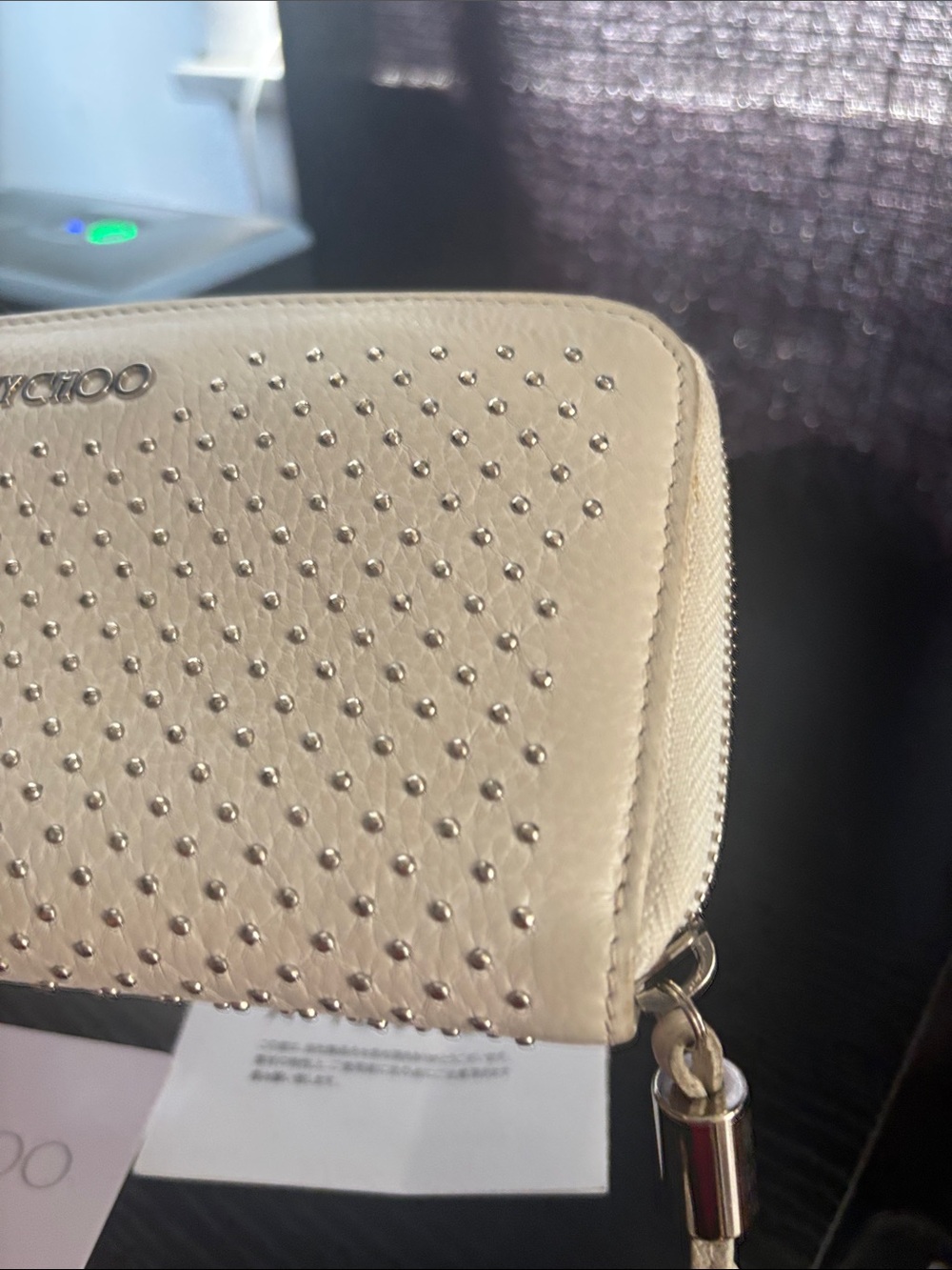 Jimmy Choo Beige Studded Zip Wallet in Metallic Accents with COA - Picture 5 of 15